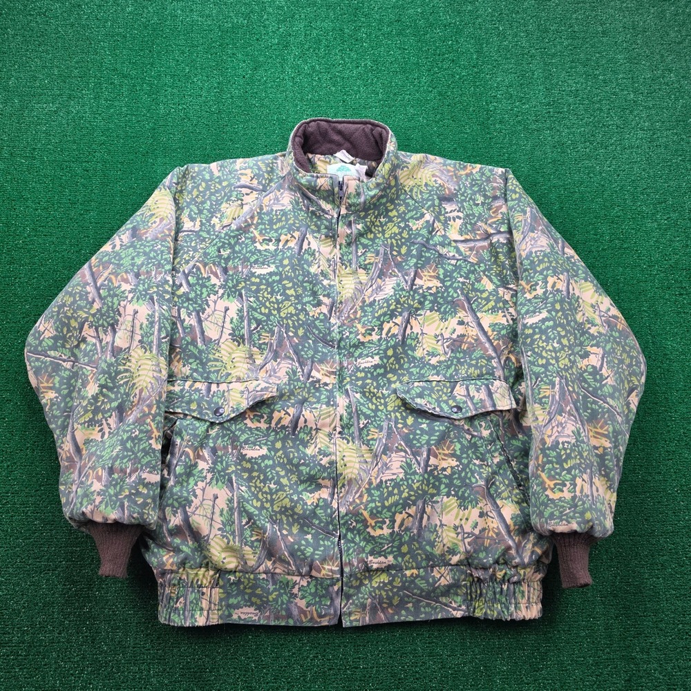Vintage‎ Bushlan Camo Bomber Jacket Mens Large Hunting Full-Zip Quilted 1989